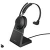 Jabra Evolve2 65 Wireless PC Headset with Charging Stand, Tutte le piattaforme, Dongle USB-C+supporto, Nero, Mono