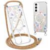 Gcxvaoi Magnetica Cover con Cordino per Samsung Galaxy S25 5G, Aesthetic Fiori Disegni Custodia con Collana Tracolla Laccio Corda Compatibile con MagSafe, Trasparente Silicone Case per Samsung S25, 03
