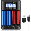 Behogan 18650, caricatore universale a 4 scomparti, con display LED, caricatore rapido USB-C per batterie 18650 18350 21700 16340 AA AAA C 3,7 V, batteria agli ioni di litio, 1,2 V NI-MH/NI-CD