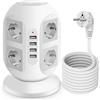 ExtraStar Multipresa Tower con cavo da 2 m - 8 prese Schuko + 4 porte USB, interruttori superiori e inferiori indipendenti, protezione da sovraccarico, 2500 W 10 A - Prolunga verticale per casa e ufficio