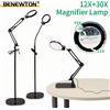 BENEWTON Lampada da Terra Pieghevole con Lente d'Ingrandimento LED 12X/30X, Illuminazione USB a 3 Colori Dimmerabile, per Saldatura, Riparazioni, Bellezza, Cura della Pelle, Artigianato