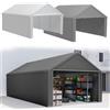 NONE Tenda Garage Resistente per Stoccaggio, Ripostiglio Attrezzi da Esterno con Telaio in Acciaio e Tetto Impermeabile in PE da 200 g/m², Garage Portatile, Grigio