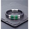 Bracciale Uomo Pelle Nera intrecciata cm.21,5 Acciaio Inox Pietra Agata Verde