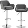 HOMCOM Set 2 Sgabelli Bar Girevoli in Velluto con Altezza Regolabile, Poggiapiedi, Schienale, Base in Metallo, Grigio | Aosom Italy