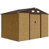 Outsunny Casetta da Giardino 4.9m² in Acciaio con Doppia Porta Scorrevole e Tetto Inclinato, Marrone Chiaro | Aosom Italy