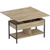 HOMCOM Tavolino Sollevabile e Allungabile con Scomparto e Ripiani, 98x49x55 cm, Legno Naturale | Aosom Italy
