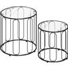 HOMCOM Set 2 Tavolini Sovrapponibili in Metallo e Vetro, Ø50x50 cm e Ø40x40 cm, Nero | Aosom Italy