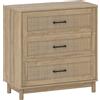 HOMCOM Comò con 3 Cassetti in Rattan e Piedi in Legno Massello, 76x35x76 cm, Rovere | Aosom Italy