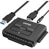 UNITEK Adattatore per disco rigido esterno IDE SATA USB3.0 per HDD SSD universale da 2,5 3,5 pollici, funzione di backup con un solo tasto (OTB), con alimentatore esterno DC 12V 2A