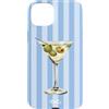 BECCA Cocktail Aesthetic Designs Custodia per iPhone 15 Plus Martini classico con motivo a righe blu olive