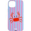 BECCA Coastal Animal Designs Custodia per iPhone 15 Plus Simpatico design con granchio rosso a righe rosa e blu