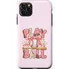 Pink Baseball Club Custodia per iPhone 11 Pro Max Gioca Baseball Rosa Leopard Bow Preppy Palla Sport Girly Mamma