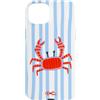 BECCA Coastal Animal Designs Custodia per iPhone 15 Plus Simpatico design a strisce blu con granchio rosso