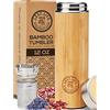 LeafLife Boraccia Termos in Bambù con Infusore per Tè e Filtro - Borraccia Filtrante 350 ml - Mantiene Freddo e Calore per 12 Ore - Borraccia Infusore - Set tisane e infusi regalo - Idee Regalo