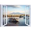 LuxHomeDecor Quadro Finestra Napoli Vesuvio 100x75 cm Stampa su Tela con Telaio in Legno Arredamento Arte Arredo Moderno