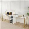 Dmora - Scrivania Caprioli, Scrittoio Multiuso, Tavolo per Ufficio Porta PC, Piano di Lavoro, 240x60 h74 cm, Bianco e Oro