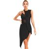 Freebily Vestito da Ballo Latino Americano Donna Abito da Ballo Tango Jazz Salsa Rumba Senza Maniche con Orlo Asimmetrico Leotards da Pattinaggio Artistico Danza Moderna