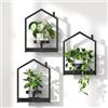 HOOBRO Porta Piante da Interno da Parete con Vassoio Rimovibile, Piedistallo per Piante in Metallo a Forma di Mini Casetta, Scaffale Decorativo su Pareti, Nero EBK08HJP301