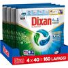 Dixan Pulito Profondo Classico 4in1 DISCS Detersivo lavatrice, 40 pezzi | 4 confezioni da 40 Lavaggi, Capsule per una pulizia profonda del bucato e freschezza igienica per