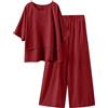 HAOLEI Tuta Donna Completa - Cotone e Lino Leggera Completo Elegante Tute Taglie Forti Set Tinta Unita Camicia e Pantaloni a Gamba Larga Traspiranti Completi Comodo