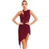 TiaoBug Donna Abito da Ballo Balletto Latino Senza Maniche Vestito Danza Classica Moderna Lirica con Orlo Asimmetrico Abito da Pattinaggio Artistico Senza Maniche Dancewear