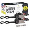 DC Cargo Mall DC Cargo - Cinghie a cricchetto retrattili per auto, resistenti, in acciaio inox, confezione da 2 pezzi, 2,5 cm x 1,8 m, cinghie retrattili a cricchetto per barche, moto d'acqua, moto, ATV, resistenza