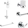 Parama Set da bagno 6 accessori cromato: dispenser, portaspazzolino, porta rotolo, porta scopino, porta asciugamani 45cm, doppio appendino | Spin