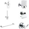 Parama Set da bagno 6 accessori cromato: dispenser, portaspazzolino, copri rotolo, porta scopino, porta asciugamani 45cm, doppio appendino | Spin
