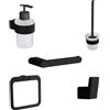Parama Set da bagno 5 accessori nero opaco: dispenser, porta scopino, porta rotolo, porta asciugamano ad anello, appendino a muro | Brush
