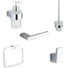 Parama Set da bagno 5 accessori cromato: dispenser, porta scopino, porta rotolo, porta asciugamano ad anello, appendino a muro | Brush