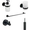 Parama Set da bagno 5 accessori nero opaco: dispenser, porta spazzolino, porta asciugamani 39cm, appendino singolo, porta scopino | Hook