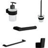 Parama Set da bagno 4 accessori nero opaco: dispenser, porta scopino, porta rotolo, porta asciugamano 35cm, appendino a muro | Brush