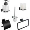 Parama Set da bagno nero opaco 5 accessori: dispenser, porta spazzolino, porta scopino, copri rotolo, porta asciugamano anello | Arch