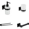 Parama Set da bagno 4 accessori nero opaco: dispenser, porta spazzolino, porta rotolo, porta asciugamano orientabile | Wash