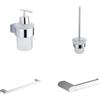 Parama Set da bagno 4 accessori cromato: dispenser, porta scopino, porta rotolo, porta asciugamano 45 cm | Brush