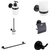 Parama Set da bagno 6 accessori nero opaco: dispenser, portaspazzolino, copri rotolo, porta scopino, porta asciugamani 45cm, doppio appendino | Spin