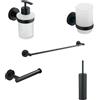 Parama Set da bagno 5 accessori nero opaco: dispenser, porta spazzolino, porta asciugamani 52cm, porta rotolo, porta scopino | Hook