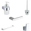 Parama Set da bagno 4 accessori cromato: dispenser, porta scopino, porta rotolo, porta asciugamano 35cm, appendino a muro | Brush