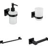 Parama Set da bagno 4 accessori nero opaco: dispenser, porta spazzolino, porta rotolo, porta asciugamano 38cm | Wash