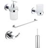Parama Set da bagno 5 accessori cromato: dispenser, porta spazzolino, porta asciugamani 39cm, doppio appendino, porta scopino | Hook
