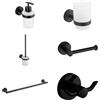 Parama Set da bagno 6 accessori nero opaco: dispenser, portaspazzolino, porta rotolo, porta scopino, porta asciugamani 45cm, doppio appendino | Spin