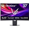 LG UltraGear 37G800A Monitor Gaming 37 UHD 4K, 165Hz, 1ms (GtG), 16:9 curvo, HDMI 2.1, USB-C (65W), Speaker 10W, AMD FreeSync Premium Pro, VRR, HDR 600, AUX, Stand regolabile, Nero
