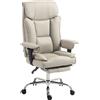 HOMCOM Sedia Ufficio Girevole Reclinabile 135° Finta Pelle, Poggiapiedi, Braccioli e Altezza Regolabili, Grigio Chiaro | Aosom Italy
