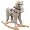 AIYAPLAY Cavallo a Dondolo per Bambini 1-3 Anni in Tessuto Effetto Lino con Suoni di Zoccoli e Nitriti, Grigio | Aosom Italy