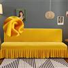 GEBIN Copridivano Senza Braccioli Con Gonna A Balze, Clic Clac Copridivano, Elasticizzato Velvet Antiscivolo Copridivano, Per Divano Letto Pieghevole Senza Braccioli (Giallo,Large)