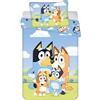 Jerry Fabrics Set di biancheria da letto per bambini, copripiumino 100 x 135 cm e federa 40 x 60 cm, motivo Bluey, 100% cotone, per ragazzi e ragazze