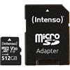 Intenso Professional microSDHC 512GB Class 10 UHS-I, U3, V30, scheda di memoria con adattatore SD, per registrazioni 4K, GoPro, Insta 360, DJI, Osmo, Steam Deck, drone, action camera, nero
