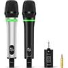 Bietrun Microfono wireless ricaricabile, doppio microfono senza fili in metallo, senza fili, con Bluetooth, gamma UHF 60 m, per uscita da 1/4, 1/8, sistema PA, DJ, mixer, chiesa (bianco e nero)