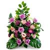 DRW Centro di fiori artificiali viola malva 60 x 30 x 70 cm | Per chiese, cimiteri e celebrazioni, con rose e pompon