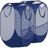Simple Houseware Confezione da 2 - Cesto portabiancheria Pop-up in Rete con Tasca Laterale, Blu Scuro